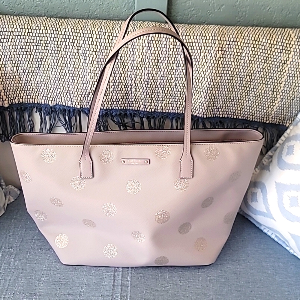 Kate Spade light purple tote with silver/gold sparkle dots